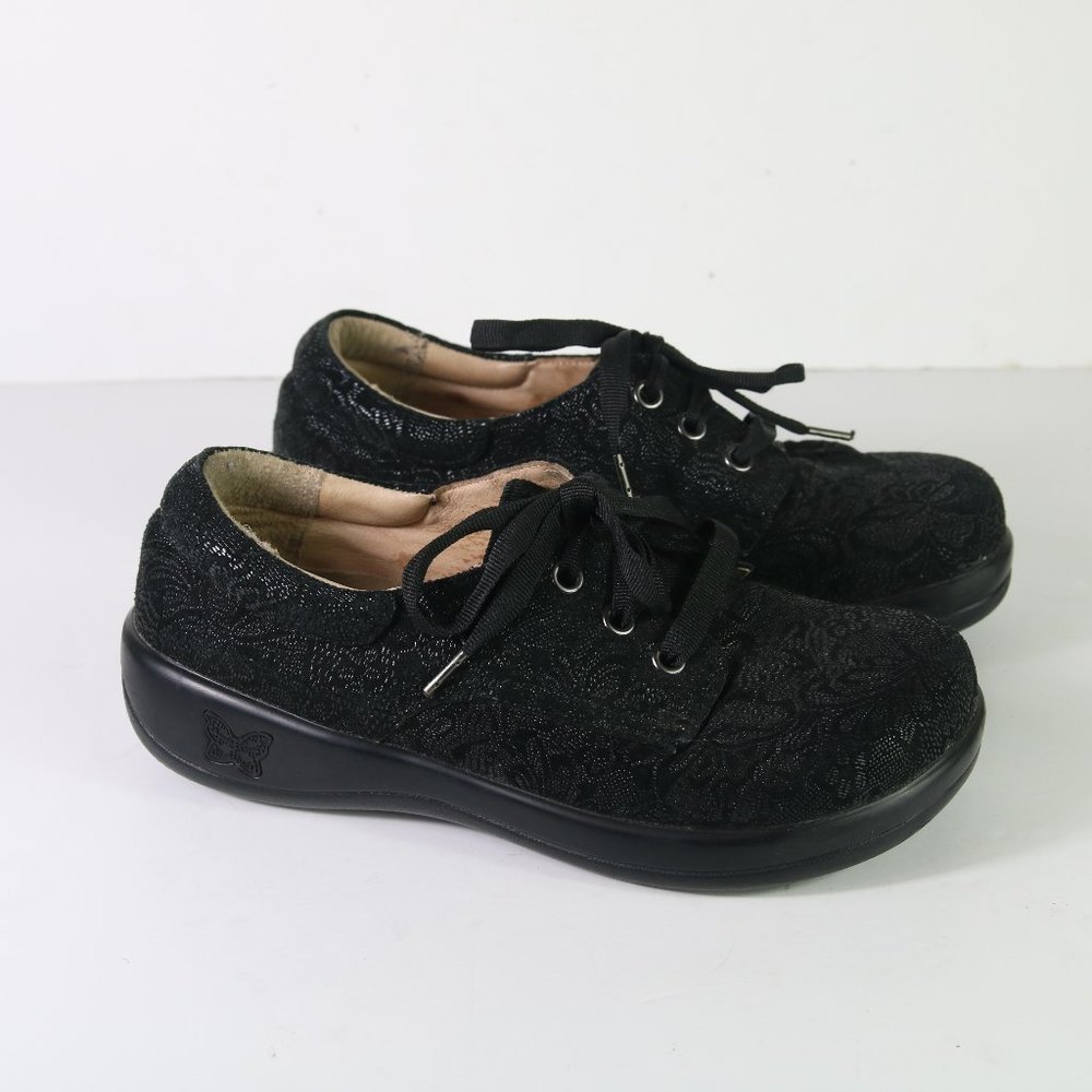 Alegria Kimi Black Leaf Lace Up Oxford Shoes Size 36